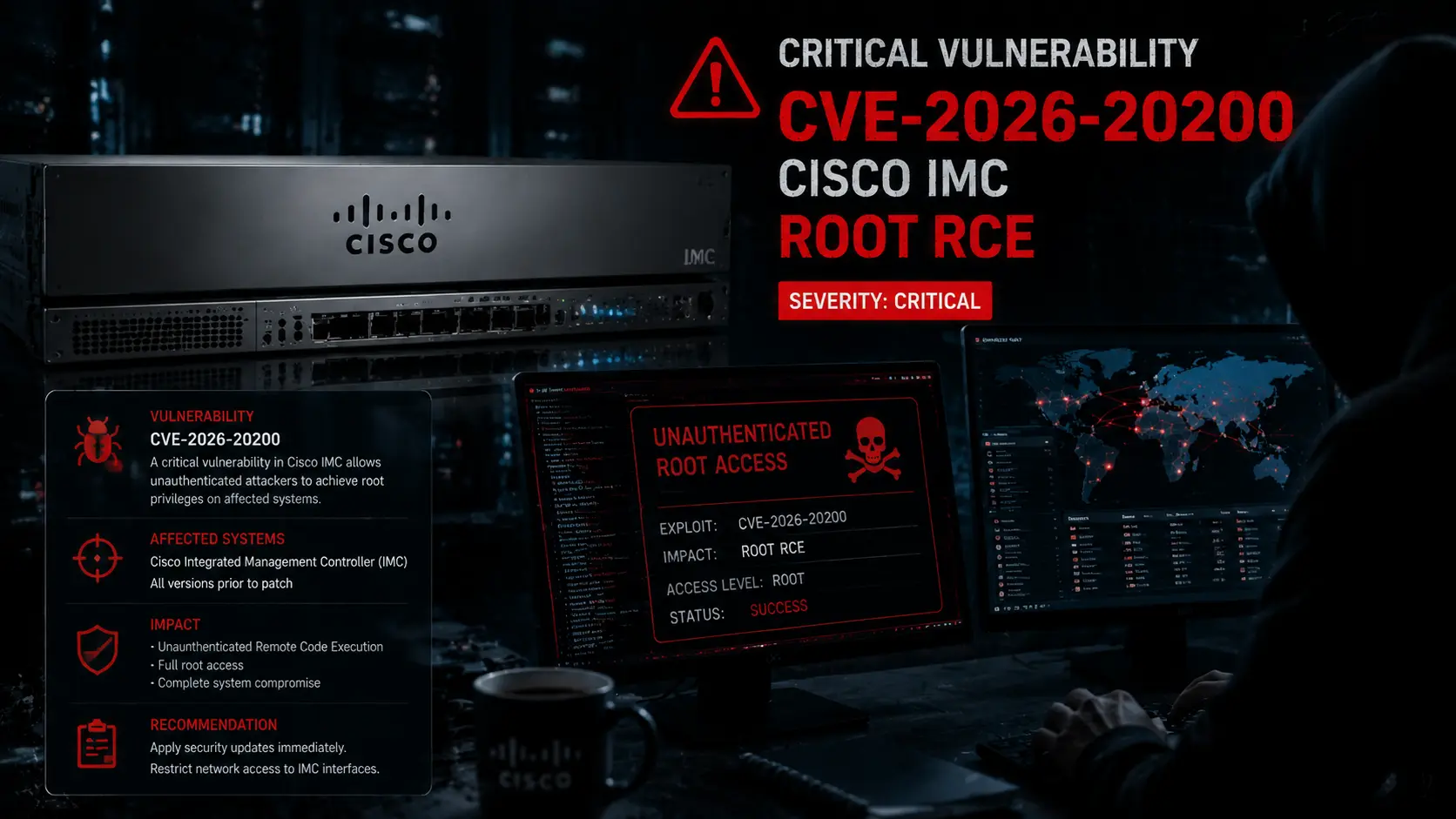 CVE-2026-20200: Kerentanan Argument Injection pada Cisco IMC Memungkinkan Eksekusi Perintah Root dan Pengambilalihan Server Fisik